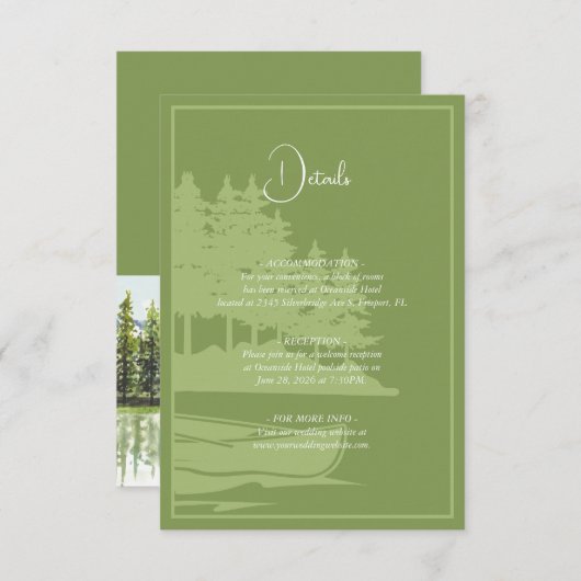 水モダン色マウンテンレイク結婚ズ詳細 エンクロージャーカード (正面/裏面)