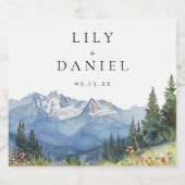 水モダン色マウンテンワイルドフラワー結婚ズ スパークリングワインラベル (シングルラベル)