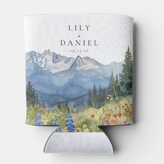 水モダン色マウンテンワイルドフラワー結婚ズ 缶クーラー (裏面)