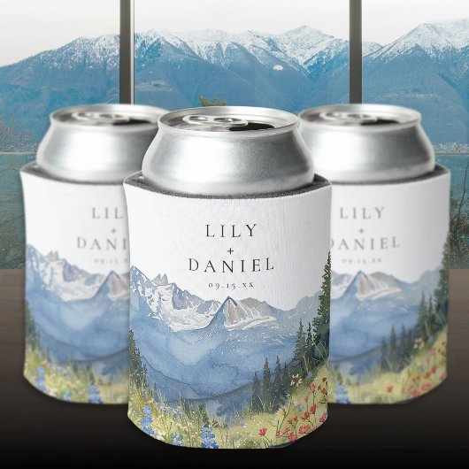 水モダン色マウンテンワイルドフラワー結婚ズ 缶クーラー