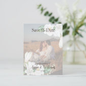 水モダン色マグノリア日付写真を保存 ポストカード (スタンド正面)