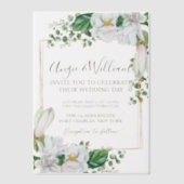 水モダン色マグノリア結婚ズ ベラム紙招待状 (正面)