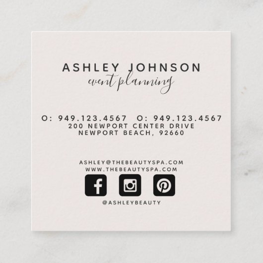 水モダン色マグノリア赤面とブラックスクリプト スクエア名刺 (裏面)