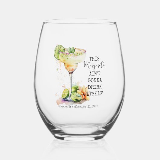水モダン色マルガリータ結婚ズ ステムなしワイングラス (正面)