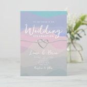 水モダン色ミニマリスト結婚ブルー 招待状 (スタンド正面)