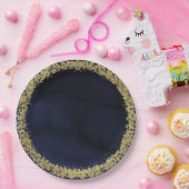 水モダン色ムーディネイビーブルー&金ゴールドズ結婚 ペーパープレート (パーティー)