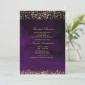 水モダン色ムーディパープル金ゴールドブライダルシャワー 招待状 (スタンド正面)