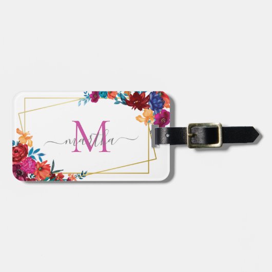 水モダン色メキシカンフィエスタ花 ラゲッジタグ (正面横)
