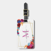 水モダン色メキシカンフィエスタ花 ラゲッジタグ (正面縦)