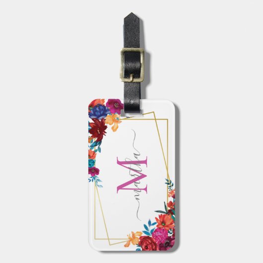 水モダン色メキシカンフィエスタ花 ラゲッジタグ (正面縦)