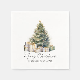 水モダン色メリークリスマスツリー スタンダードカクテルナプキン