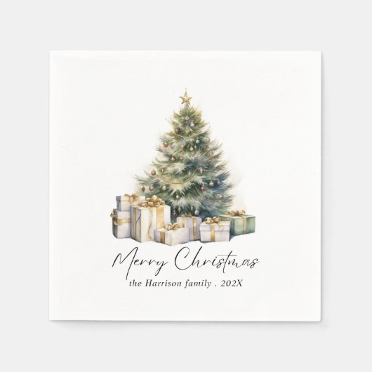 水モダン色メリークリスマスツリー スタンダードカクテルナプキン (正面)