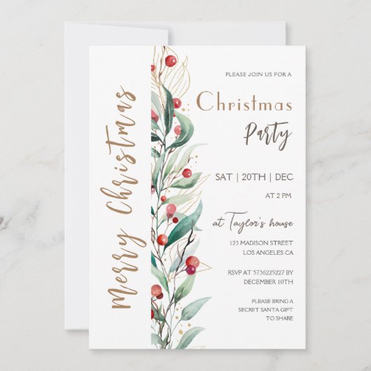 水モダン色メリークリスマスパーティの招待状 招待状 (正面)
