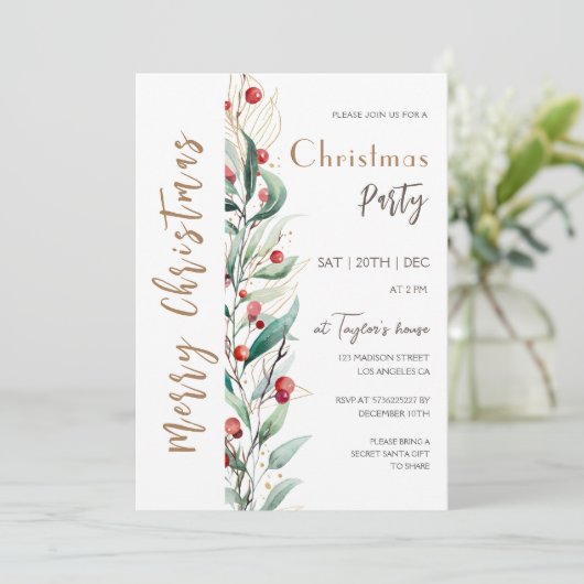 水モダン色メリークリスマスパーティの招待状 招待状 (スタンド正面)