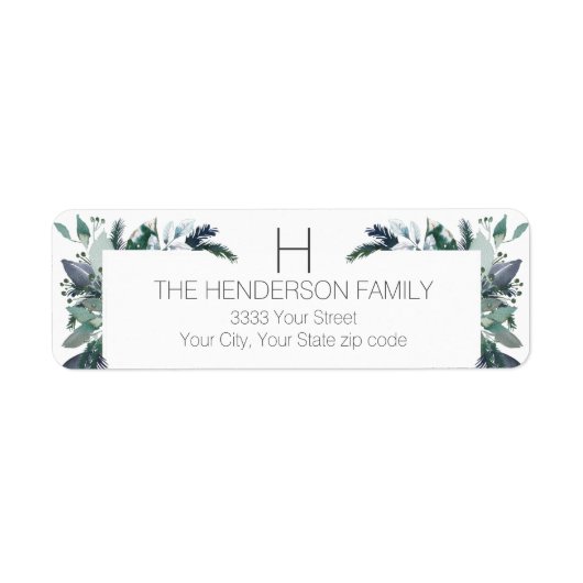 水モダン色モノグラム差出人住所ラベル ラベル (正面)