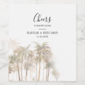 水モダン色ヤシの木トロピカル結婚ズ ワインラベル (シングルラベル)