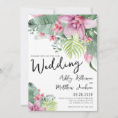 水モダン色ヤシフローラトロピカル結婚ズ 招待状 (正面)