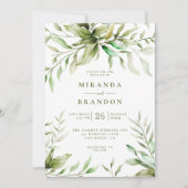 水モダン色ユーカリの葉結婚の 招待状 (正面)