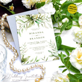 水モダン色ユーカリの葉結婚の 招待状