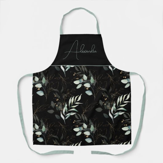 水モダン色ユーカリフローラパーソナライズされた エプロン (正面)
