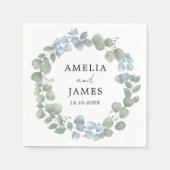 水モダン色ユーカリリース結婚ズ スタンダードカクテルナプキン (正面)