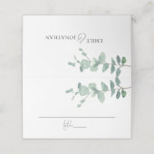 水モダン色ユーカリ結婚スクリプト プレイスカード (外部開封)