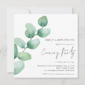 水モダン色ユーカリ結婚ス夕べパーティー 招待状 (正面)