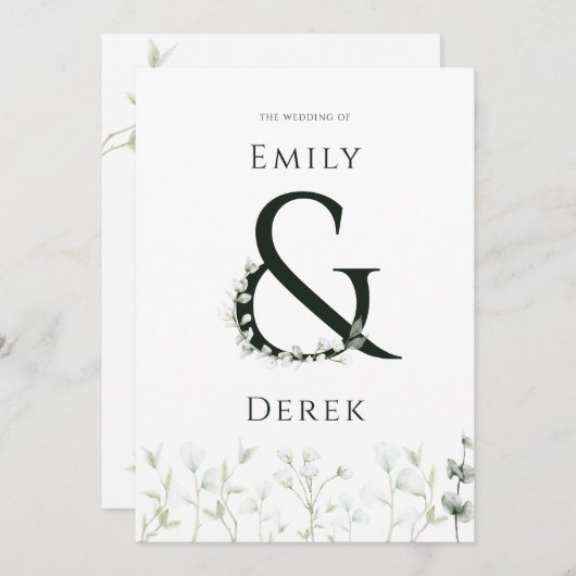 水モダン色ユーカリ結婚式招待状 招待状 (正面/裏面)