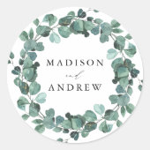 水モダン色ユーカリ緑結婚草 ラウンドシール (正面)