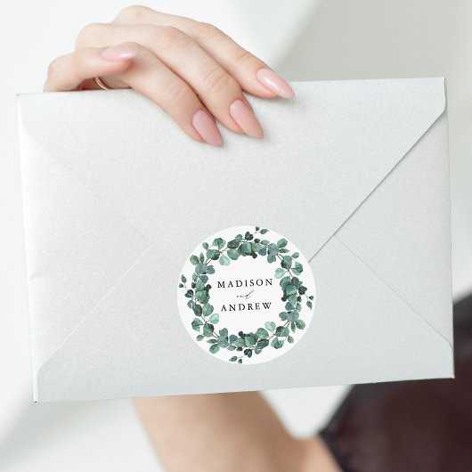 水モダン色ユーカリ緑結婚草 ラウンドシール