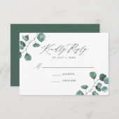 水モダン色ユーカリ緑結婚草 出欠カード (正面/裏面)