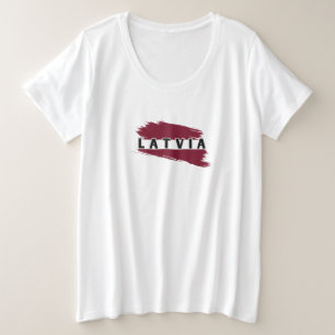水モダン色ラトビア国旗ラトビア土産 プラスサイズTシャツ