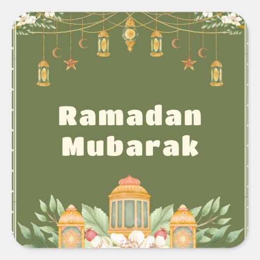 水モダン色ランタンイフターパーティの招待状 スクエアシール (正面)