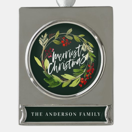 水モダン色リースの葉シック シルバープレートバナーオーナメント (正面)