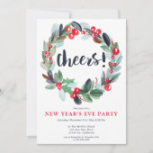 水モダン色リース台本の大晦日 招待状 (正面)