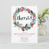 水モダン色リース台本の大晦日 招待状 (スタンド正面)