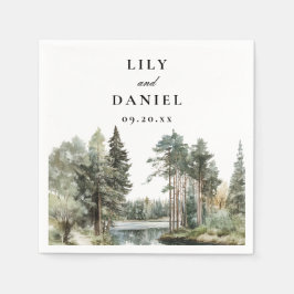 水モダン色レイクフォレストウッドランド結婚ズ スタンダードカクテルナプキン