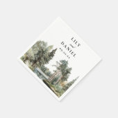 水モダン色レイクフォレストウッドランド結婚ズ スタンダードカクテルナプキン (角)