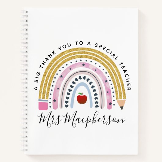 水モダン色レインボー先生サンキューギフト ノートブック (正面)