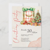 水モダン色レッドグリーンかわいいクリスマスパーティー 招待状 (正面)