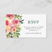水モダン色レッドピンクフローラ結婚式RSVP エンクロージャーカード (正面)