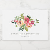 水モダン色レッドピンク結婚フローラカスタム スパークリングワインラベル (シングルラベル)