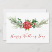 水モダン色レッドフローラハッピーウェディングデー カード (正面)