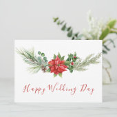 水モダン色レッドフローラハッピーウェディングデー カード (スタンド正面)