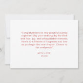 水モダン色レッドフローラハッピーウェディングデー カード (裏面)