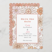 水モダン色レトロ赤面ピンクフローラ セーブザデート (正面/裏面)