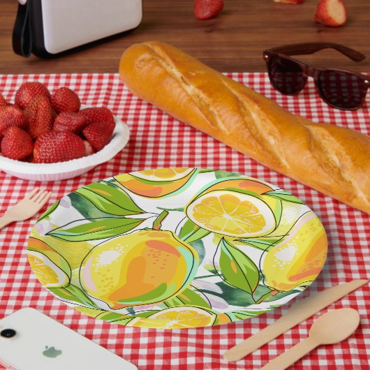 水モダン色レモンガーデンイエロー ペーパープレート (ピクニック)