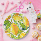 水モダン色レモンガーデンイエロー ペーパープレート (パーティー)