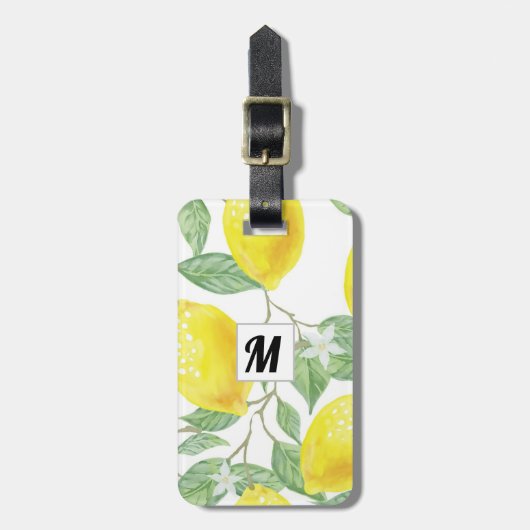 水モダン色レモントラベルホリデーモノグラム ラゲッジタグ (正面縦)