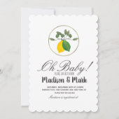 水モダン色レモンフォイルリングや輪ベビーシャワー 招待状 (正面)